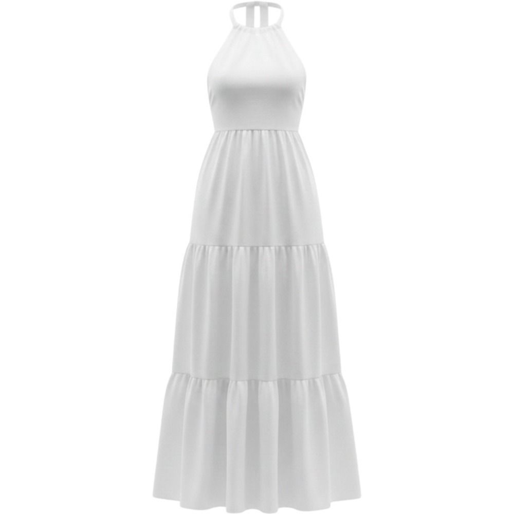 HYFVE White Halter Tiered Maxi Dress Womens Small Cotton Open Back Boho Summer